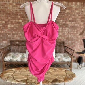 Smismivo One Piece Swimsuit Body contouring Ruched Hot Pink XL